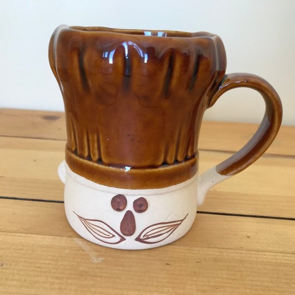 Takahashi Le Chef Stoneware Pottery Coffee Mug Vintage Face Cup Brown Glaze - Picture 5 of 7